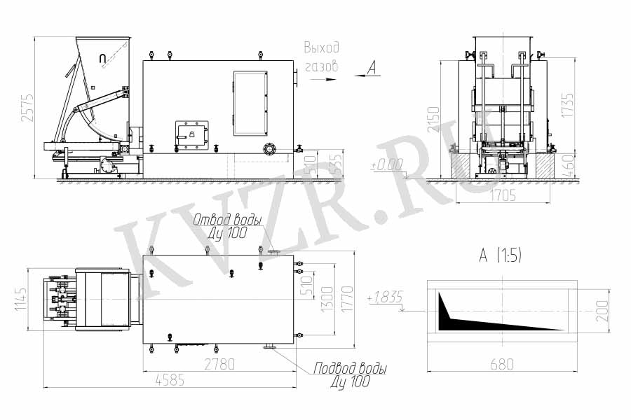 Чертеж водогрейного котла 0.8 с топкой ТШПМ